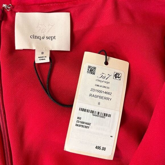 NEW REVOLVE cinq a sept Emilia Silk Asymmetric Midi Dress Red Raspberry 8 - Picture 11 of 12